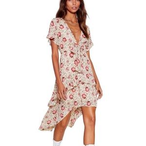 Nasty Gal Playing For Flower Floral Midi Dress Size 8